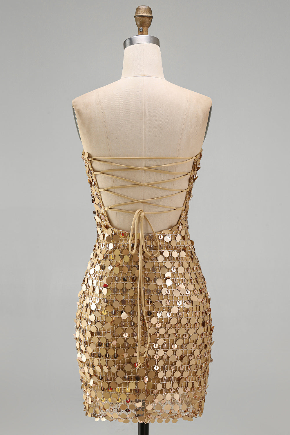 Robe de bal moulante bustier à paillettes dorées scintillantes
