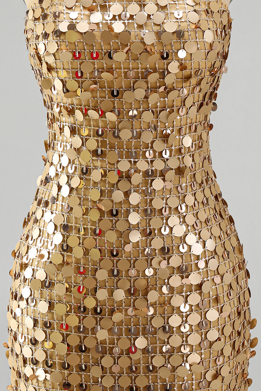 Robe de bal moulante bustier à paillettes dorées scintillantes