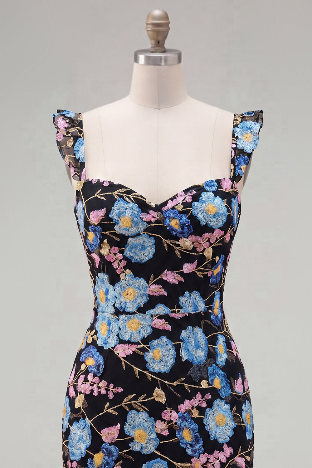 Yellow Floral Sequin Embroidered Sweetheart Bodycon Homecoming Dress