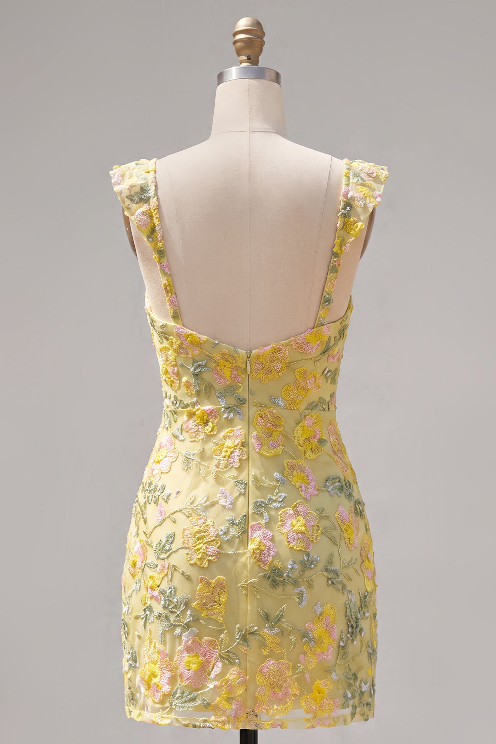Yellow Floral Sequin Embroidered Sweetheart Bodycon Homecoming Dress