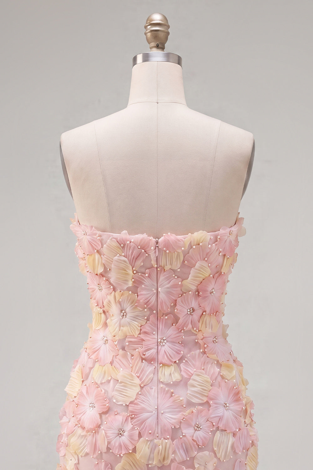 Pink Strapless Floral Short Bodycon Homecoming Dress with Beading