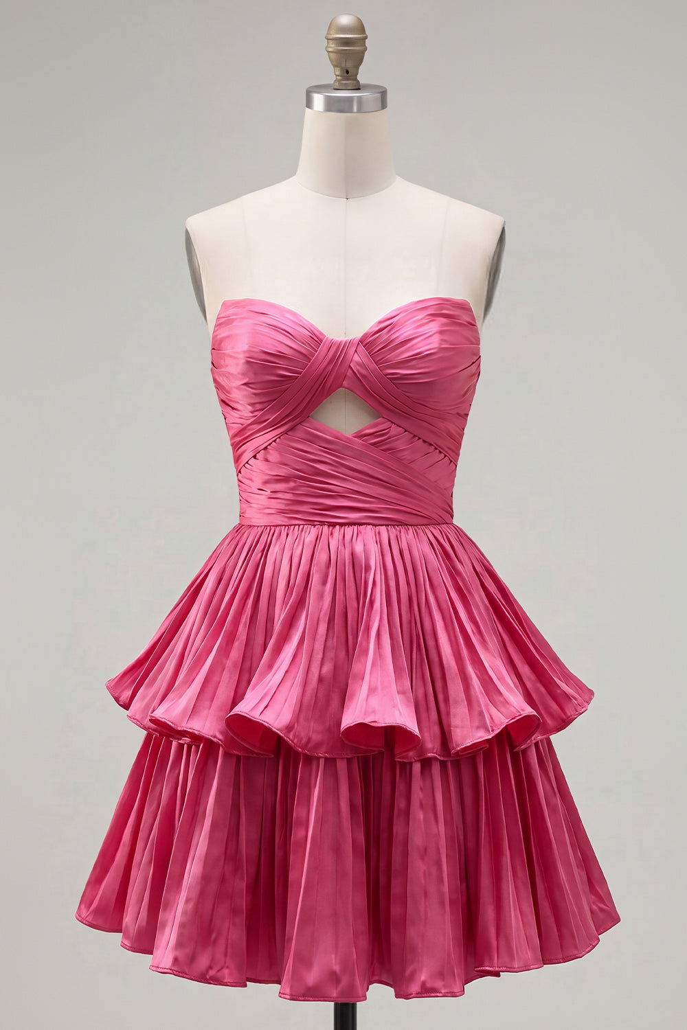 Robe de bal plissée froncée découpée trapèze cœur étagée vert métallique