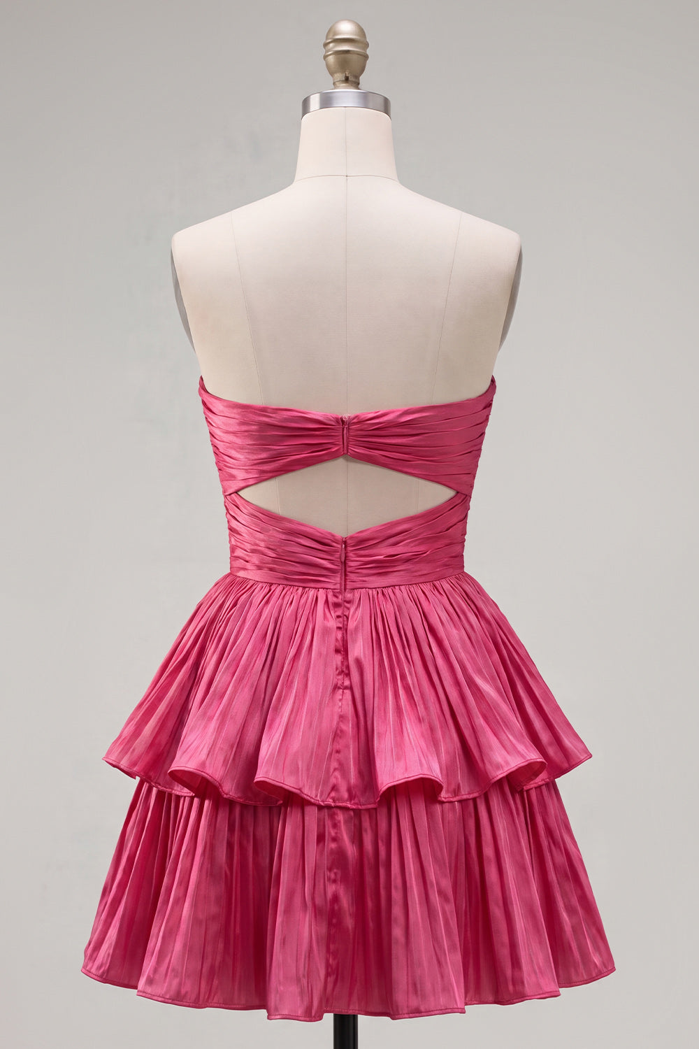 Robe de bal plissée froncée découpée trapèze cœur étagée vert métallique