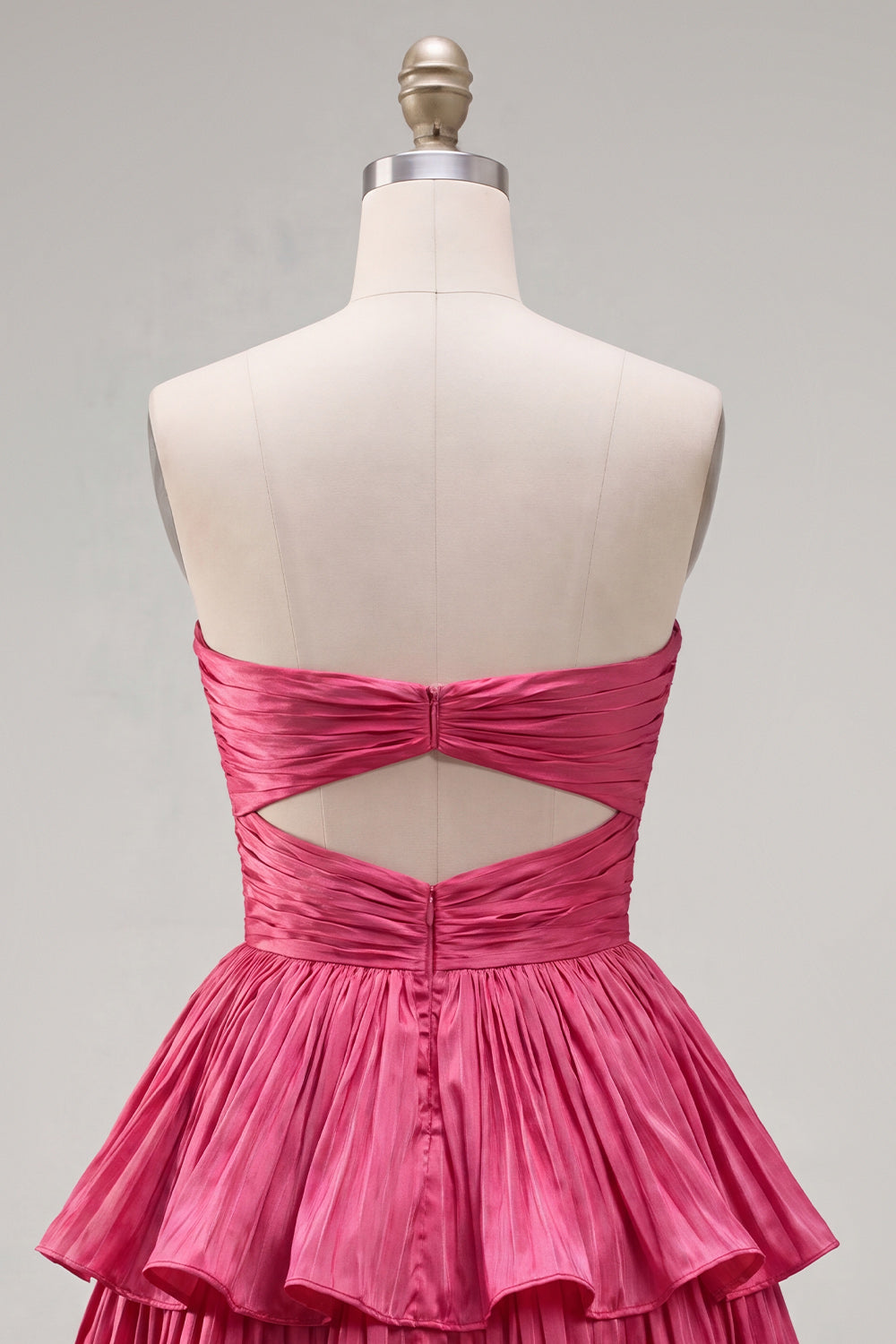 Robe de bal plissée froncée découpée trapèze cœur étagée vert métallique
