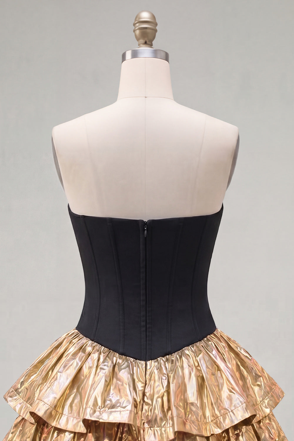 A-Line Black Golden Tiered Sweetheart Corset Homecoming Dress with Bow