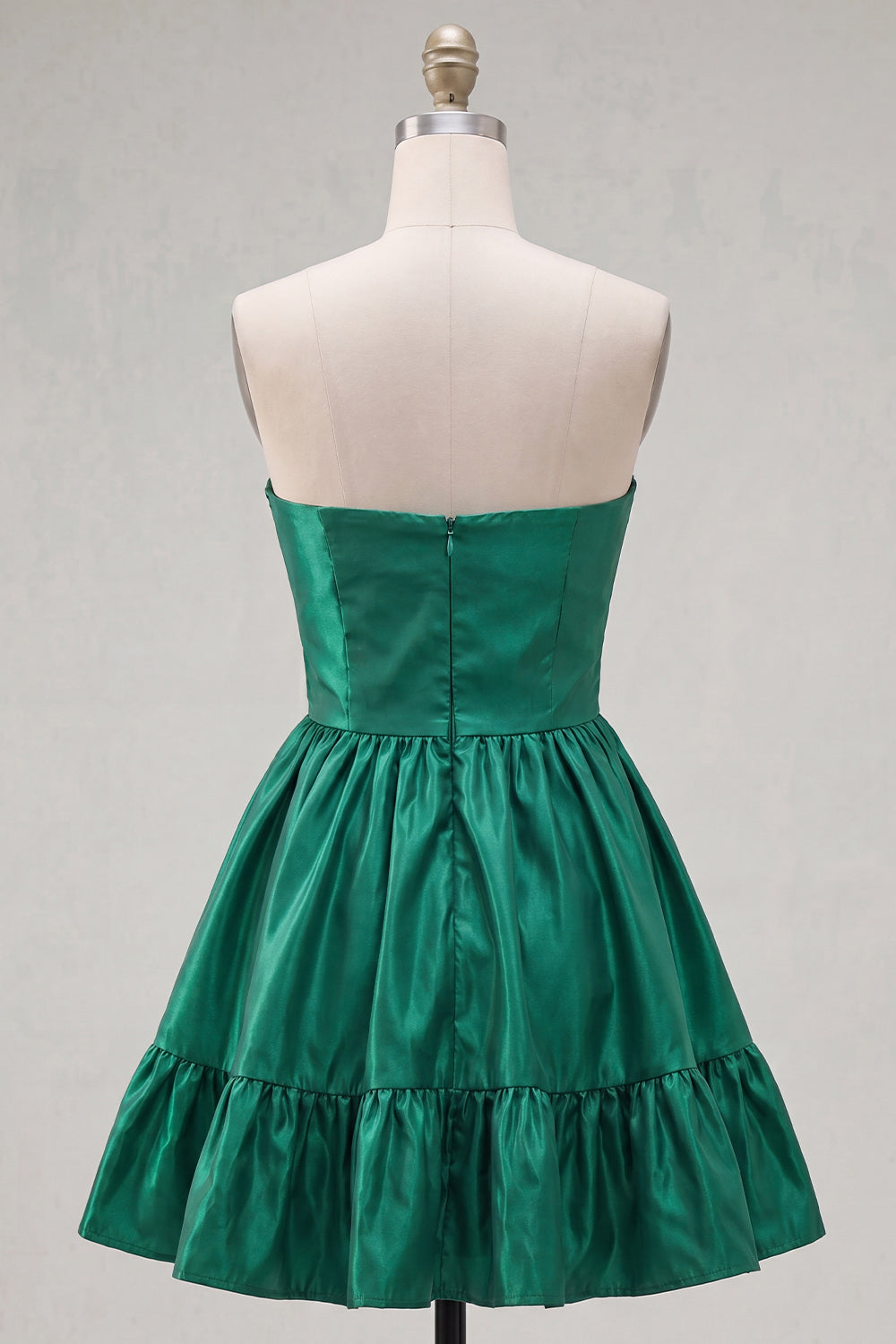 Strapless Dark Green A-Line Ruffles Homecoming Dress with Bow