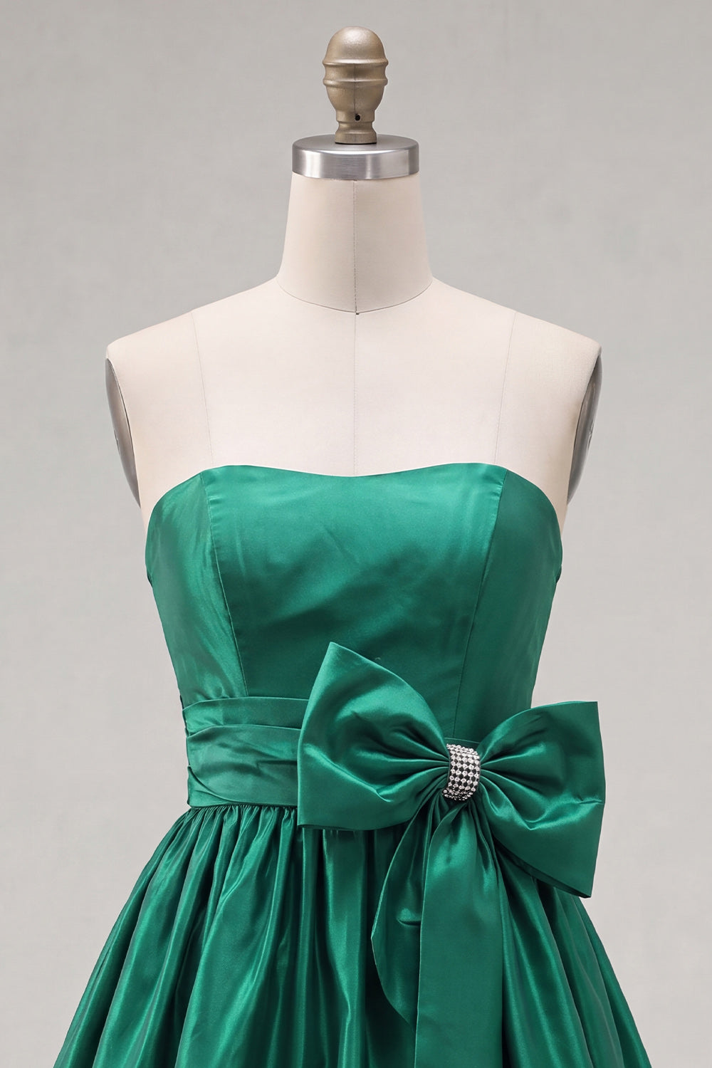 Strapless Dark Green A-Line Ruffles Homecoming Dress with Bow