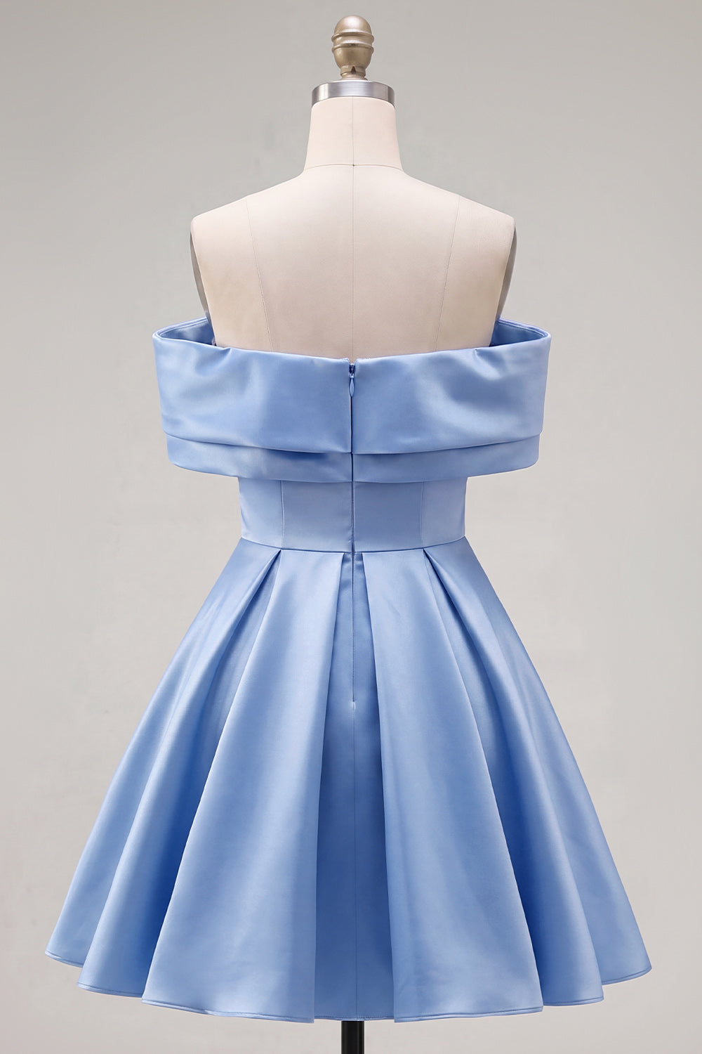 Blue A-Line Off the Shoulder Ruched Satin Homecoming Dress with Beading