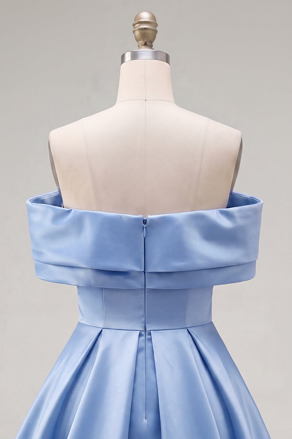 Blue A-Line Off the Shoulder Ruched Satin Homecoming Dress with Beading