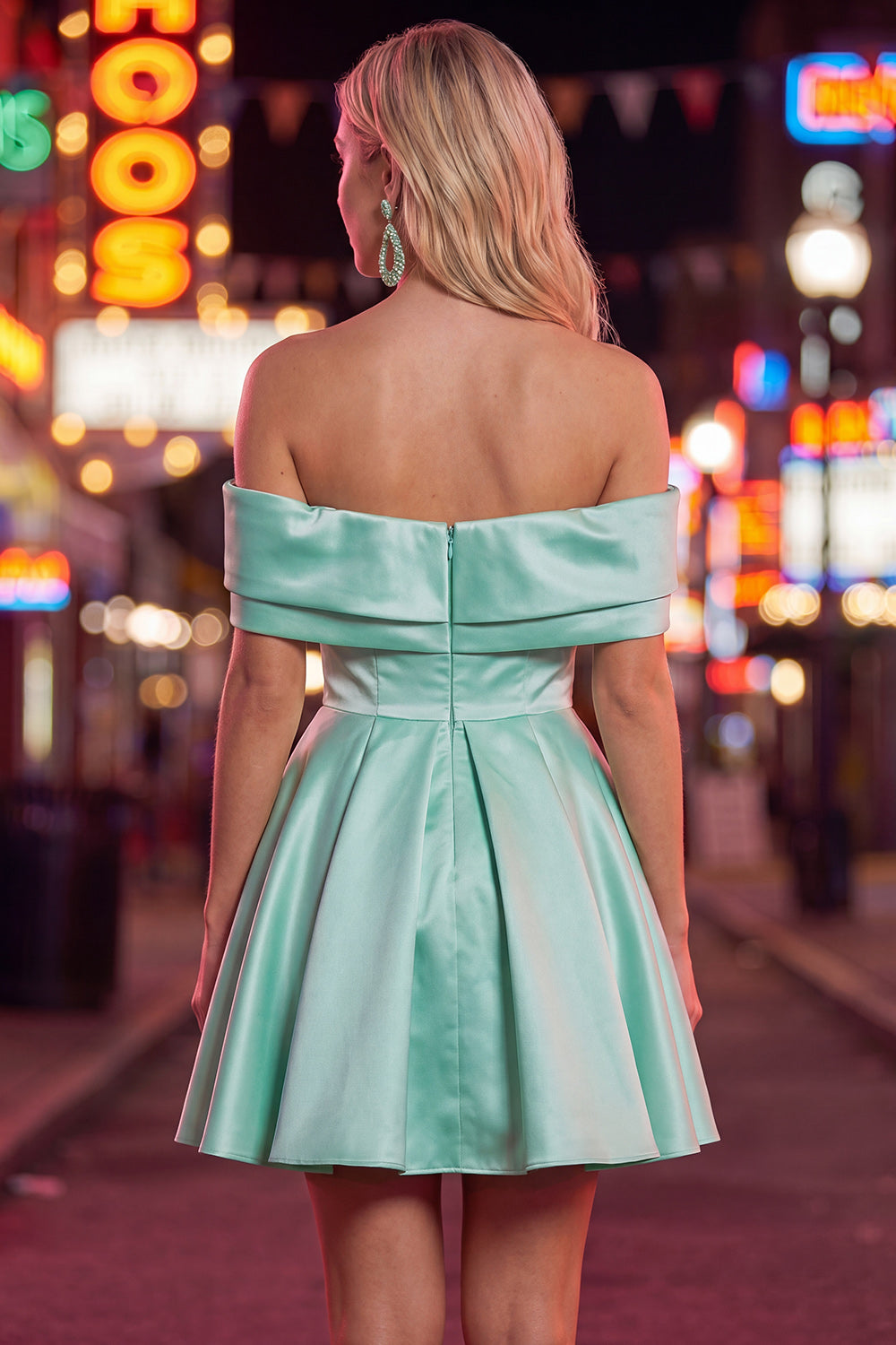 Blue A-Line Off the Shoulder Ruched Satin Homecoming Dress with Beading