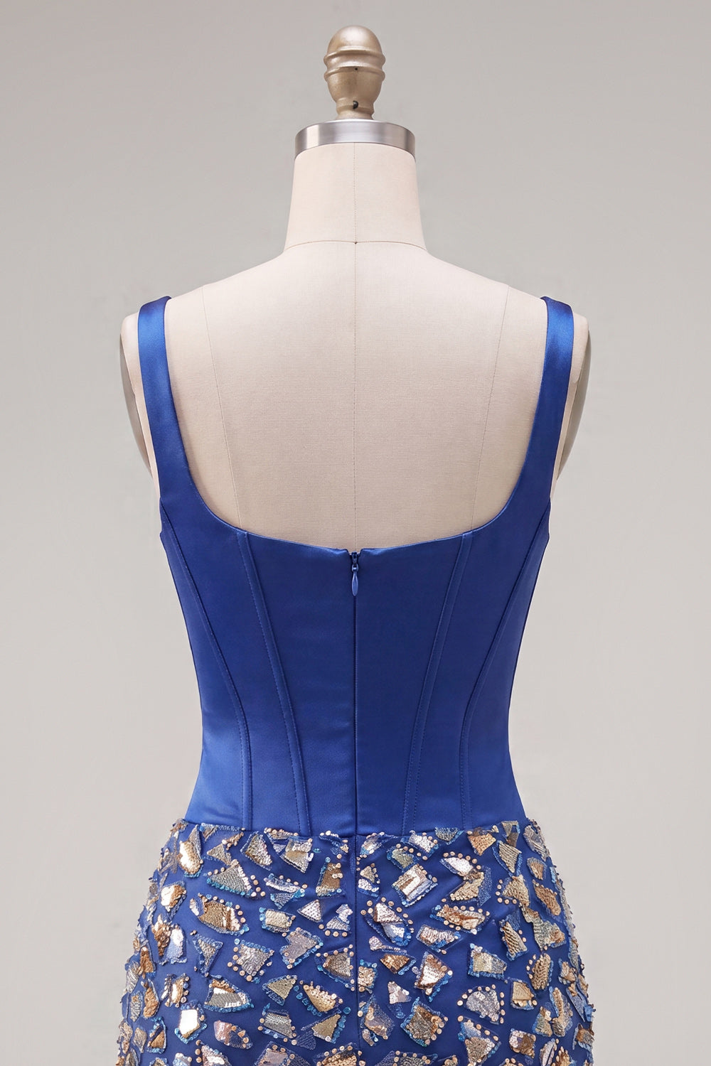 Dark Blue Bodycon Corset Square Neck Homecoming Dress with Rhinestones