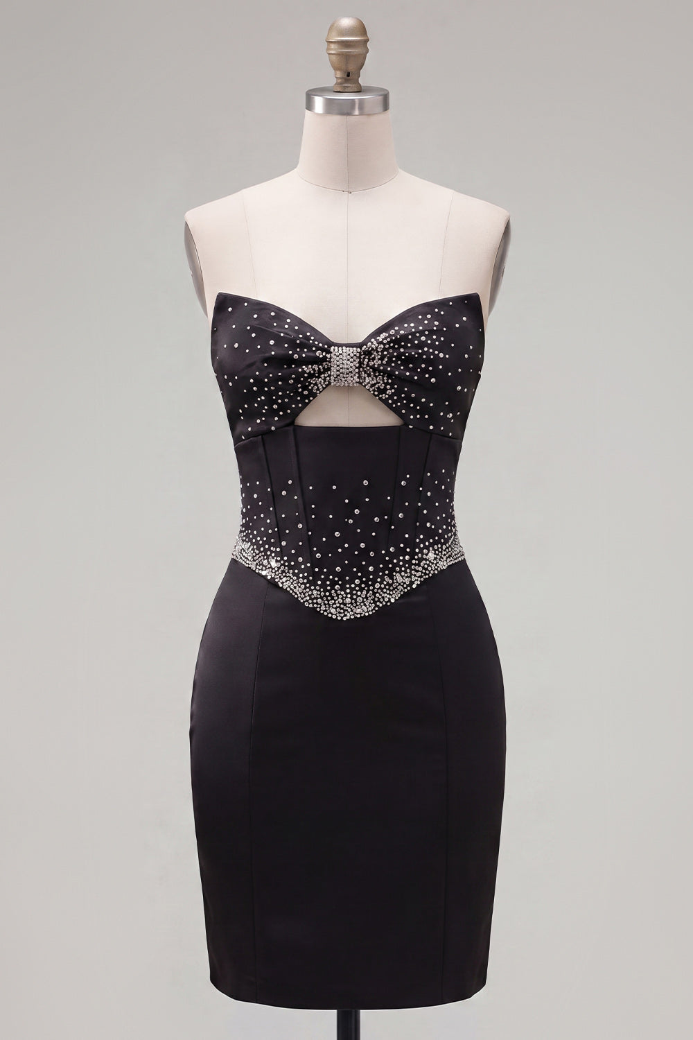 Black Bodycon Sweetheart Corset Satin Beaded Homecoming Dress with Bow