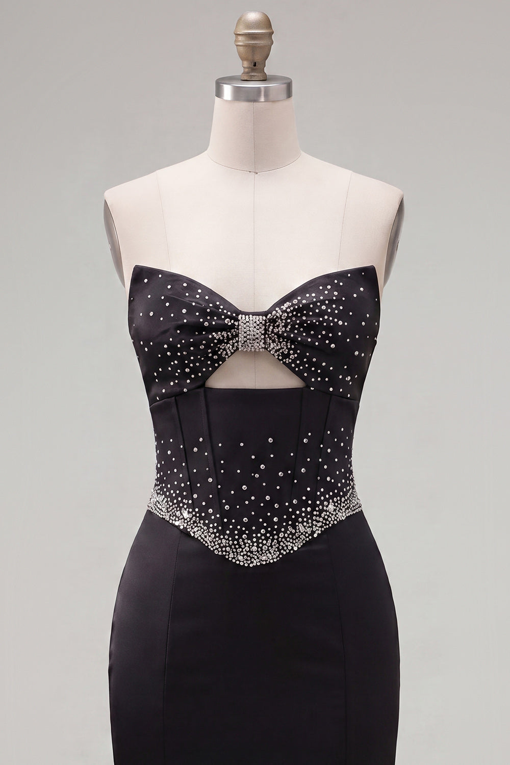 Black Bodycon Sweetheart Corset Satin Beaded Homecoming Dress with Bow