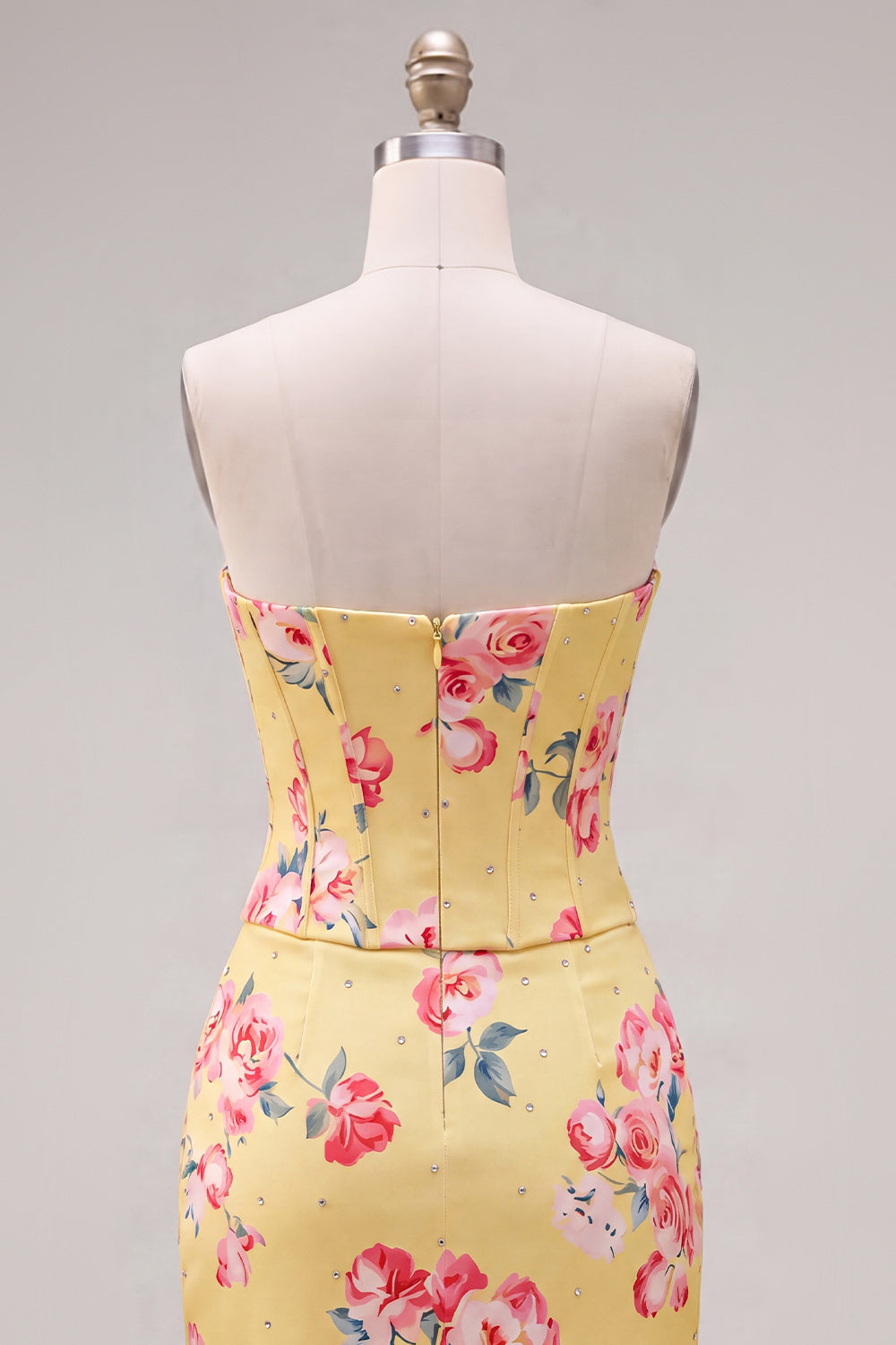 Sweetheart Yellow Corset Beaded Floral Tight Homecoming Dress