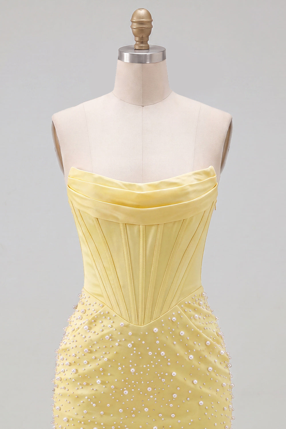 Strapless Yellow Corset Pearl Bodycon Homecoming Dress