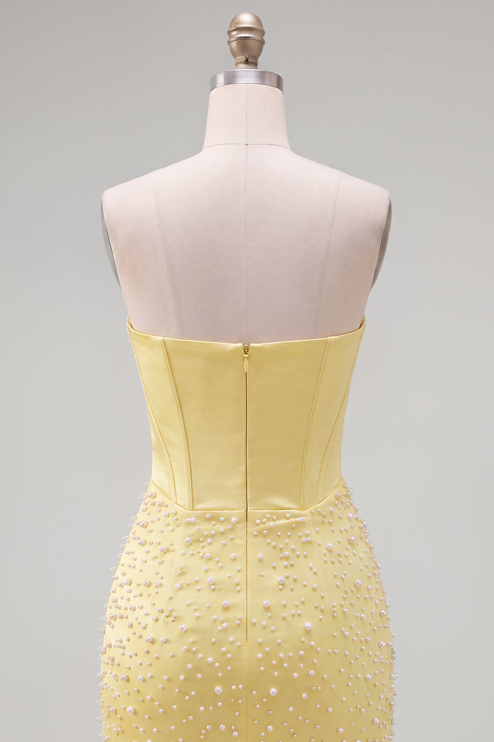 Strapless Yellow Corset Pearl Bodycon Homecoming Dress