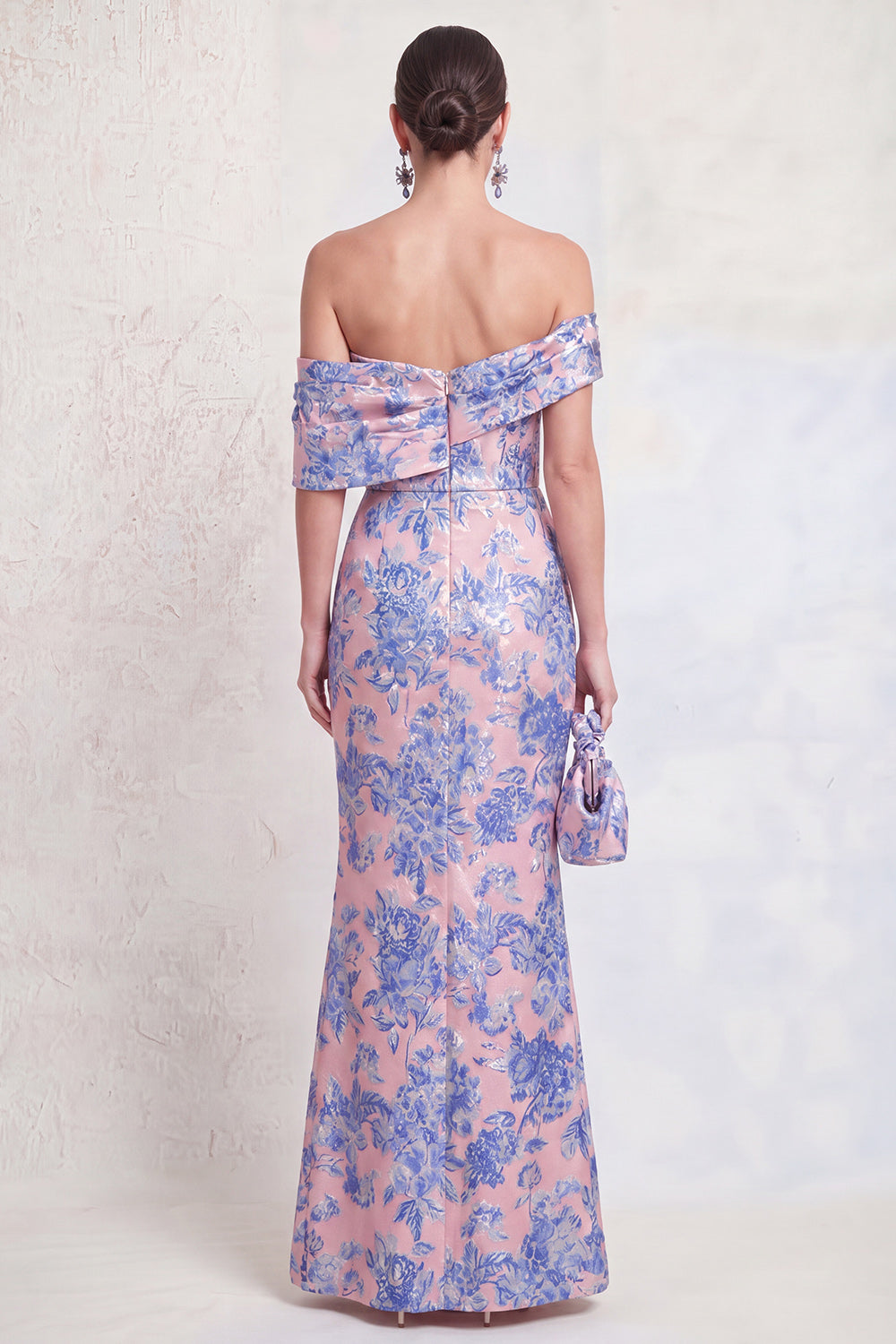 Off the Shoulder Navy Green Mermaid Jacquard Floral Long Mother Of the Bride Dress