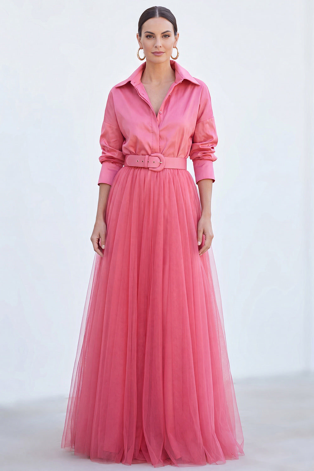 A-Line Gray Blue Tulle Long Mother Of the Bride Dress with Belt