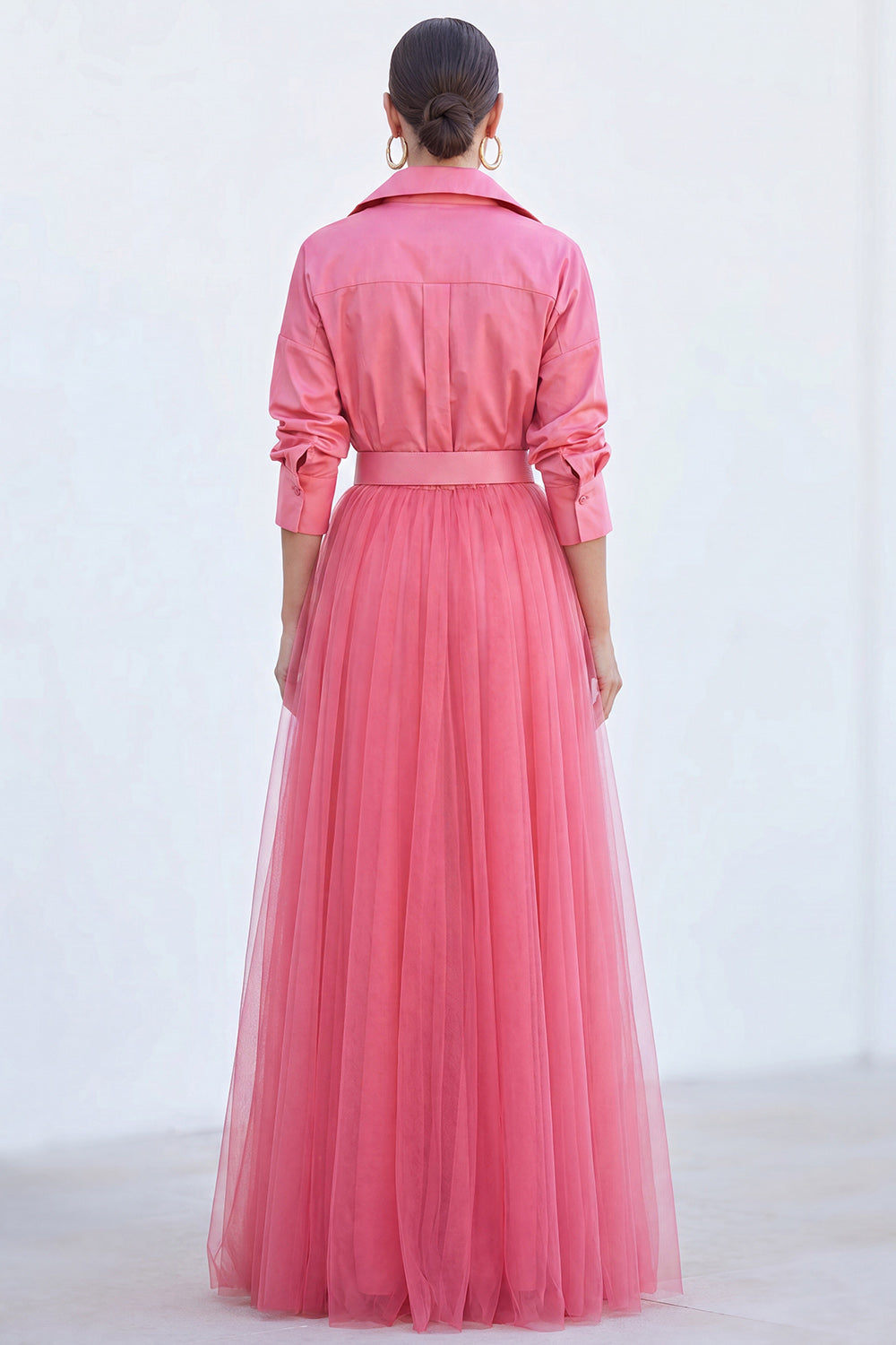 A-Line Gray Blue Tulle Long Mother Of the Bride Dress with Belt