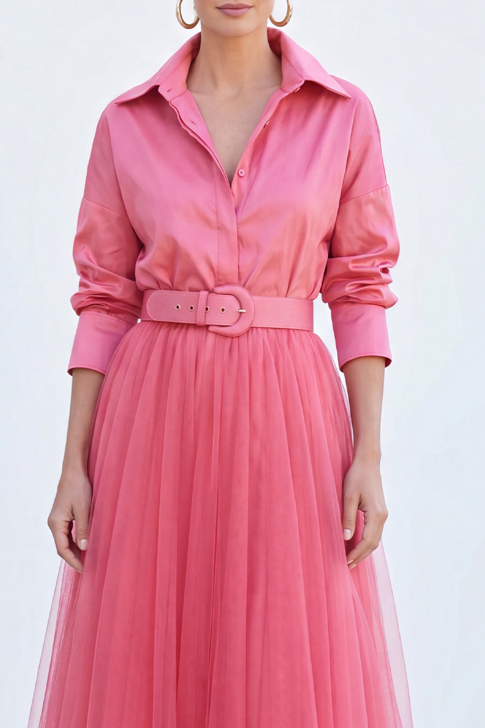 A-Line Gray Blue Tulle Long Mother Of the Bride Dress with Belt