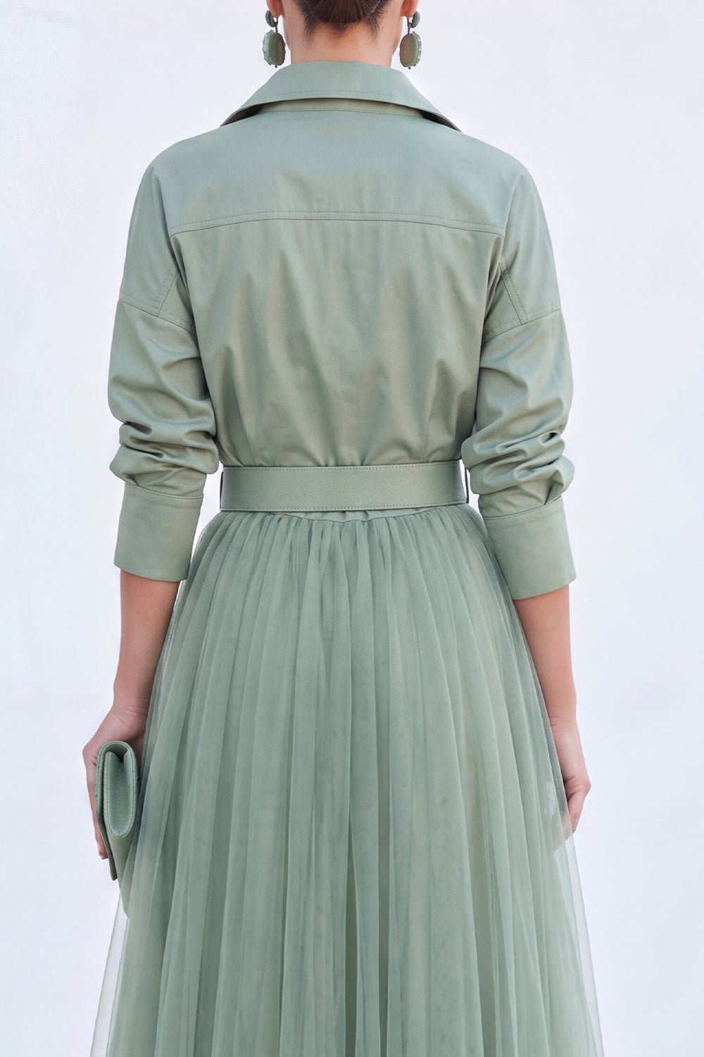 A-Line Gray Blue Tulle Long Mother Of the Bride Dress with Belt