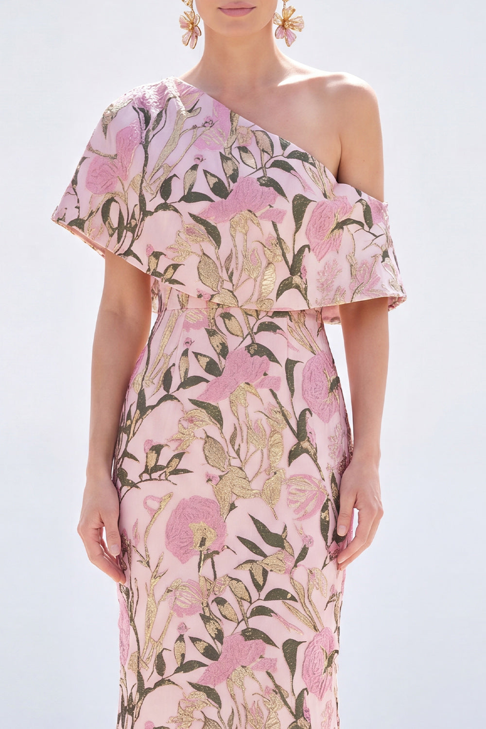 Robe longue jaune sirène asymétrique à fleurs pour mère de la mariée