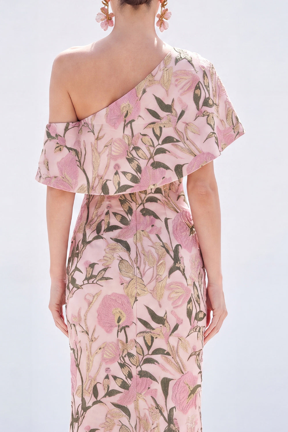 Robe longue jaune sirène asymétrique à fleurs pour mère de la mariée