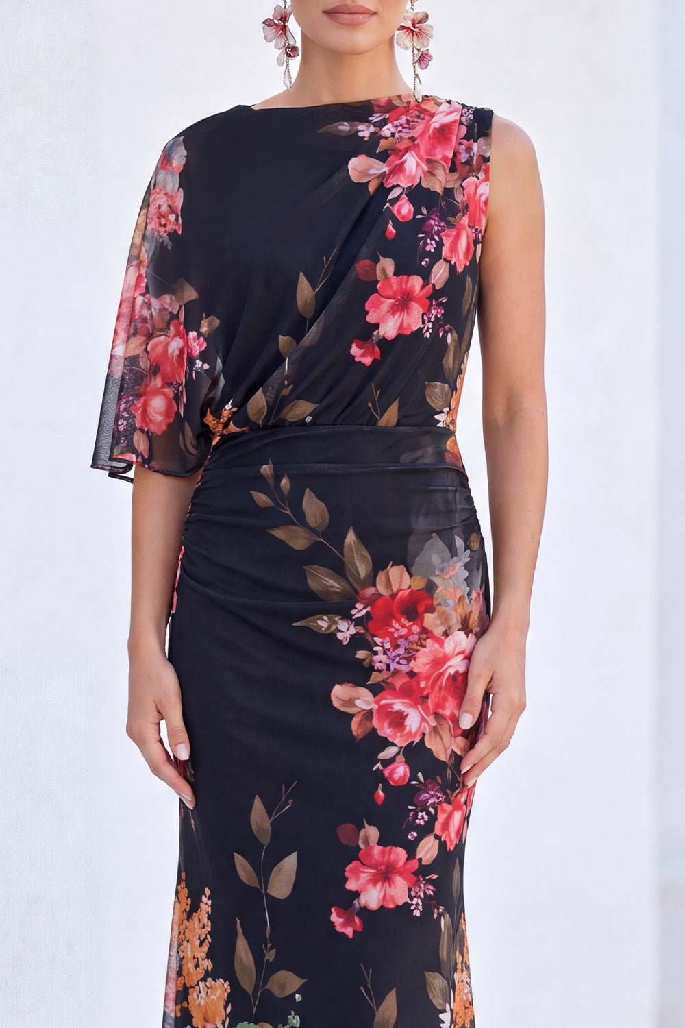 Blue Flower Mermaid Chiffon Bateau Neck Long Mother Of the Bride Dress