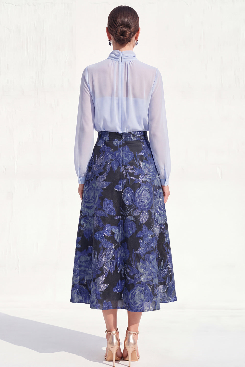 A-Line Purple High Neck 2 Piece Midi Mother Of the Bride Dress with Long Sleeves