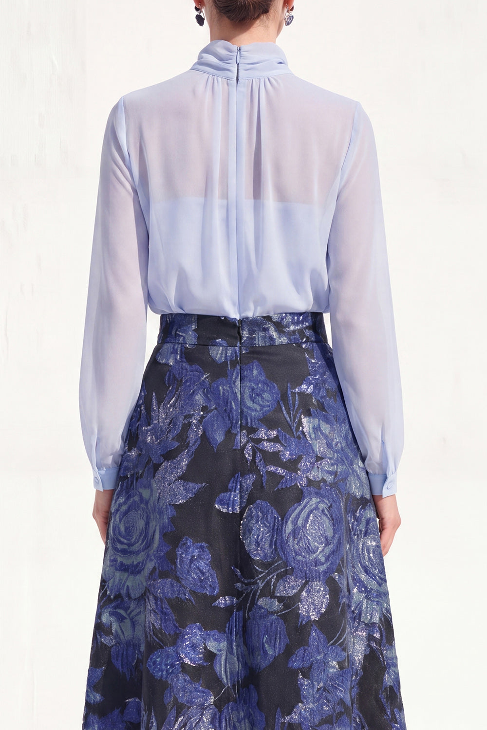 A-Line Purple High Neck 2 Piece Midi Mother Of the Bride Dress with Long Sleeves