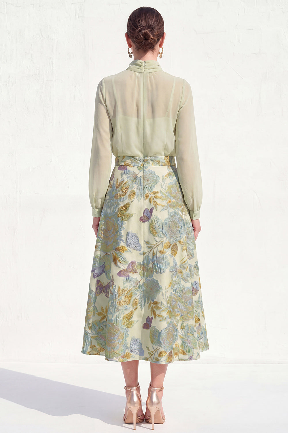 A-Line Purple High Neck 2 Piece Midi Mother Of the Bride Dress with Long Sleeves