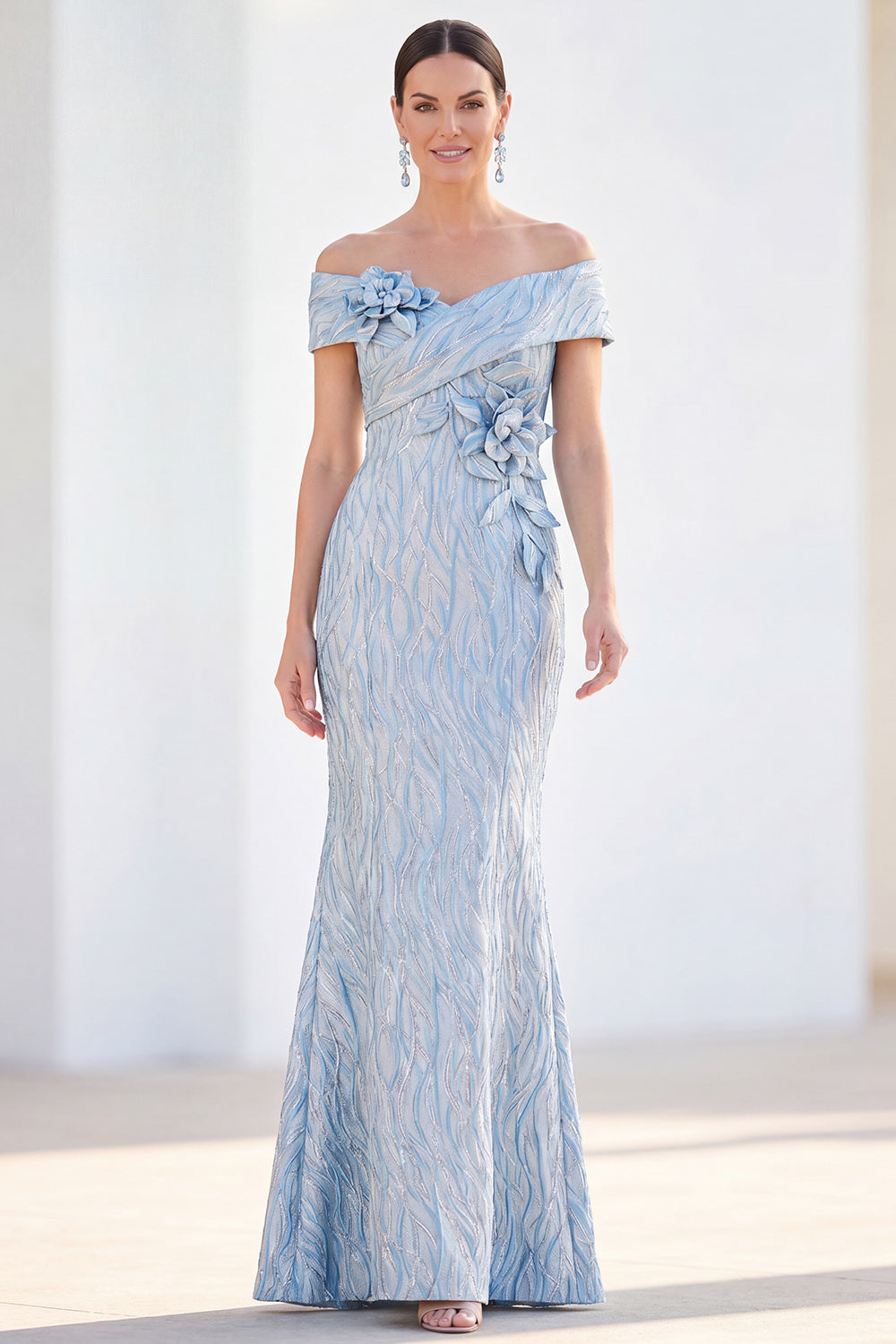 Mermaid Royal Blue Off the Shoulder Long Mother Of the Bride Dress with 3D Flowers