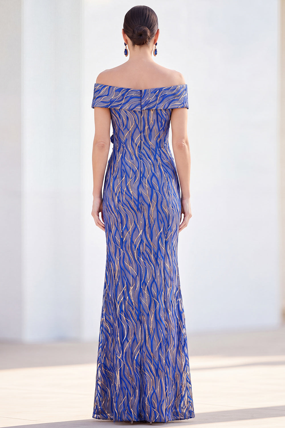 Mermaid Royal Blue Off the Shoulder Long Mother Of the Bride Dress with 3D Flowers