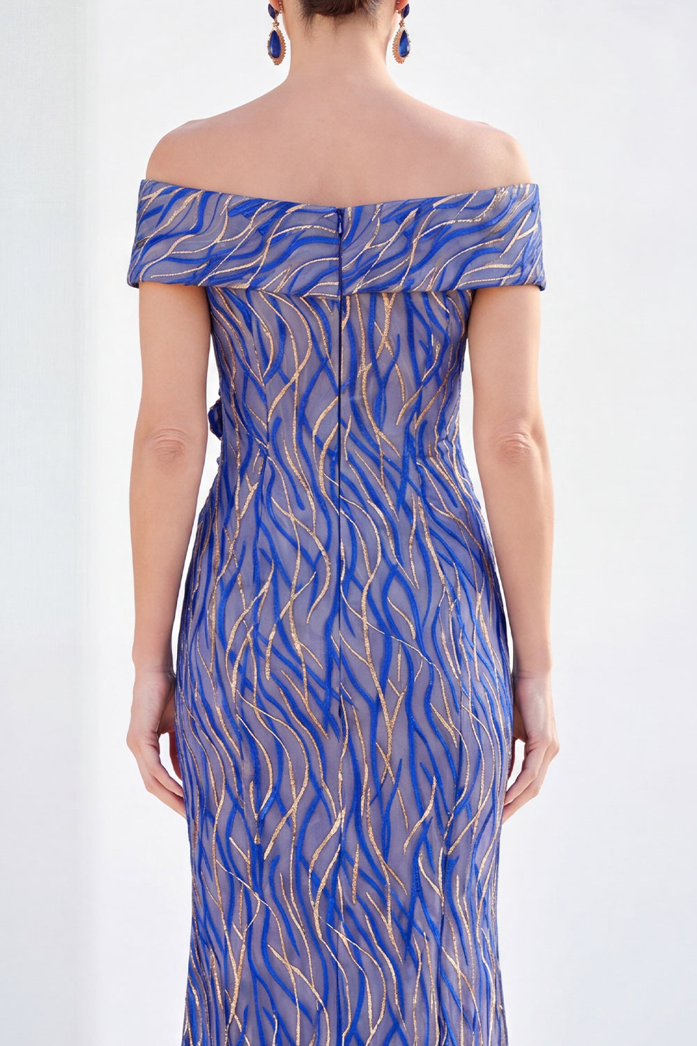 Mermaid Royal Blue Off the Shoulder Long Mother Of the Bride Dress with 3D Flowers