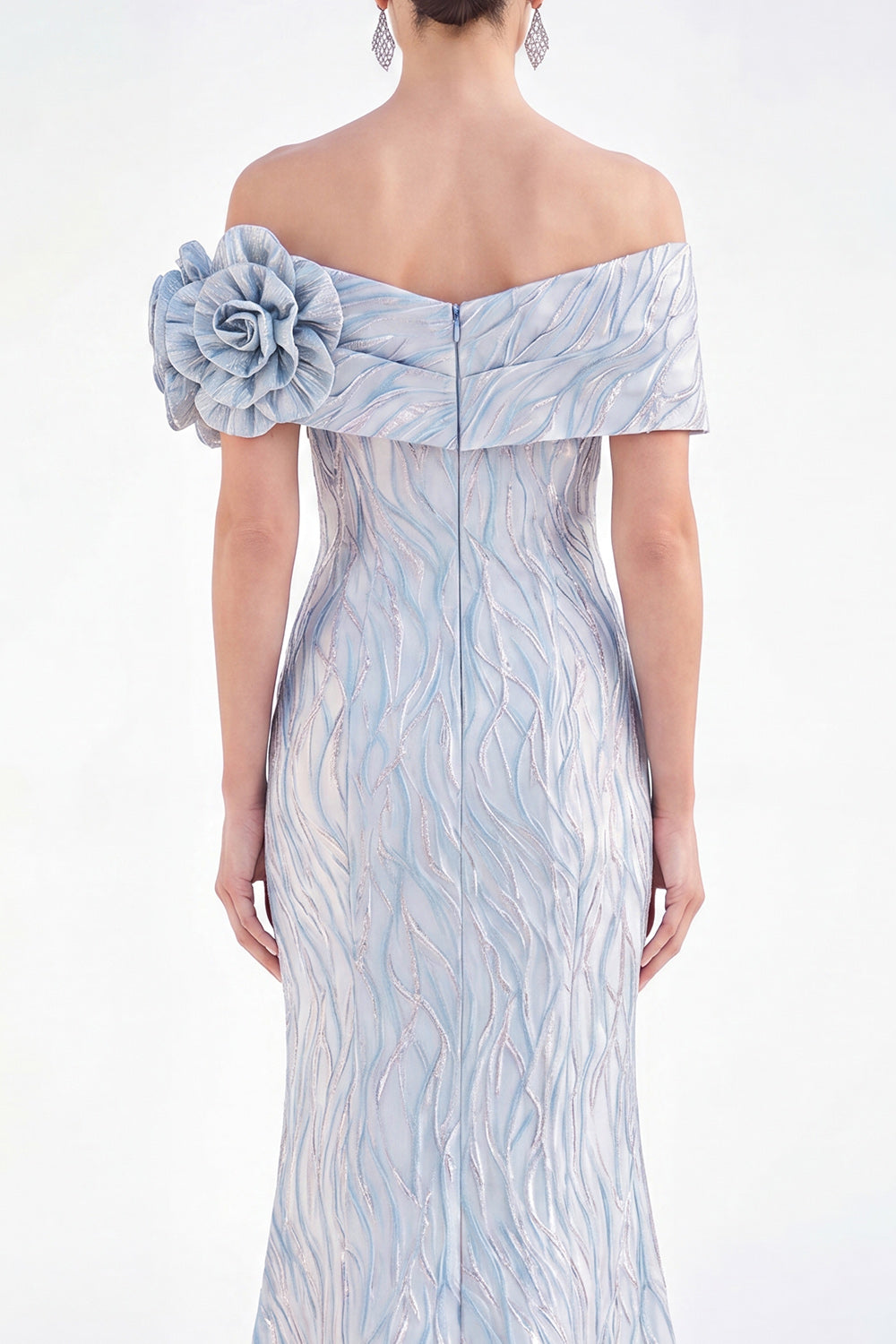 Robe de soirée sirène longue dorée à épaules dénudées avec ruchés et fleurs 3D pour la mère de la mariée
