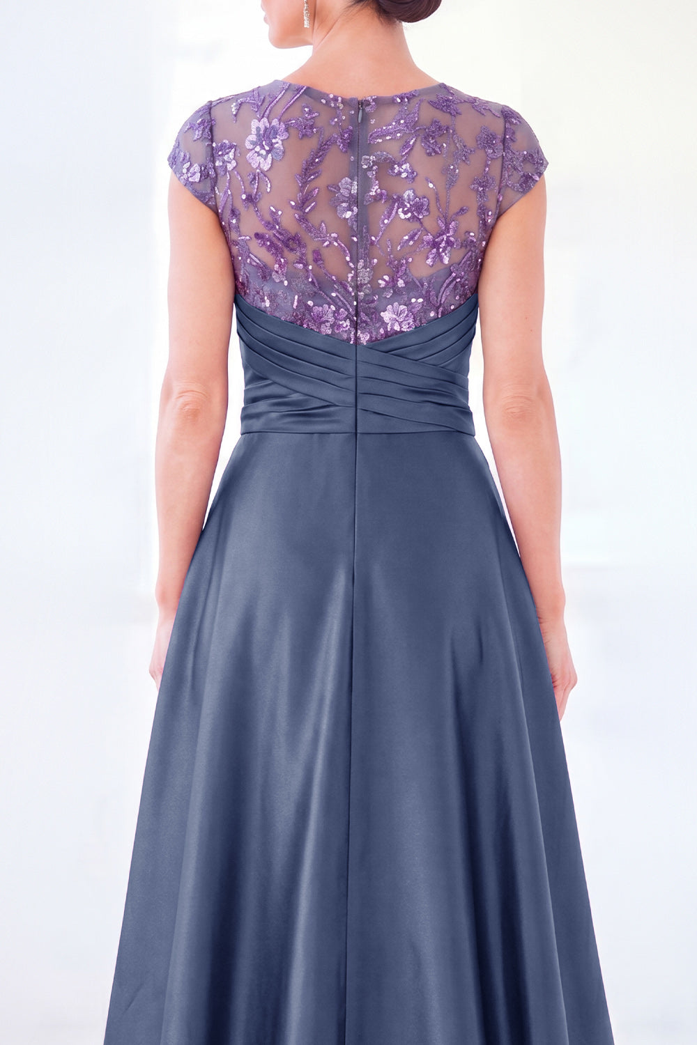 Dark Green A-Line Round Neck Sequins Long Mother Of the Bride Dress with Cap Sleeves