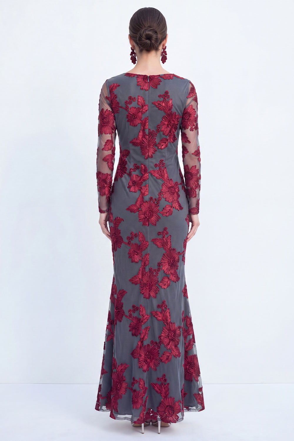 Mermaid Black Bateau Neck Floral Long Mother Of the Bride Dress with Embroidery
