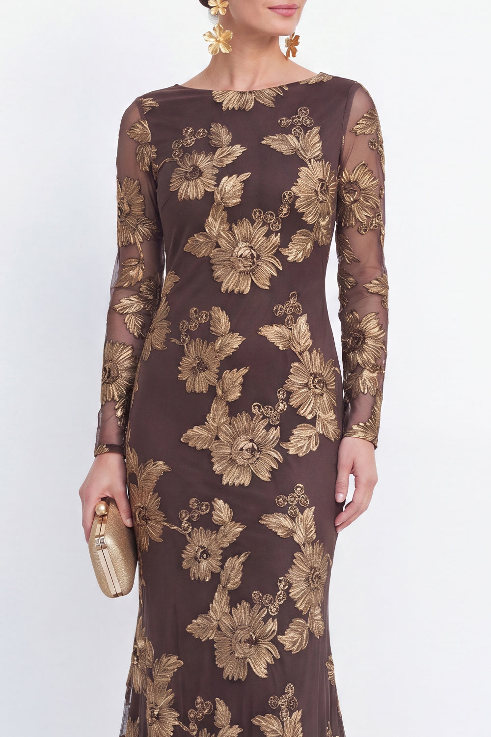 Mermaid Black Bateau Neck Floral Long Mother Of the Bride Dress with Embroidery