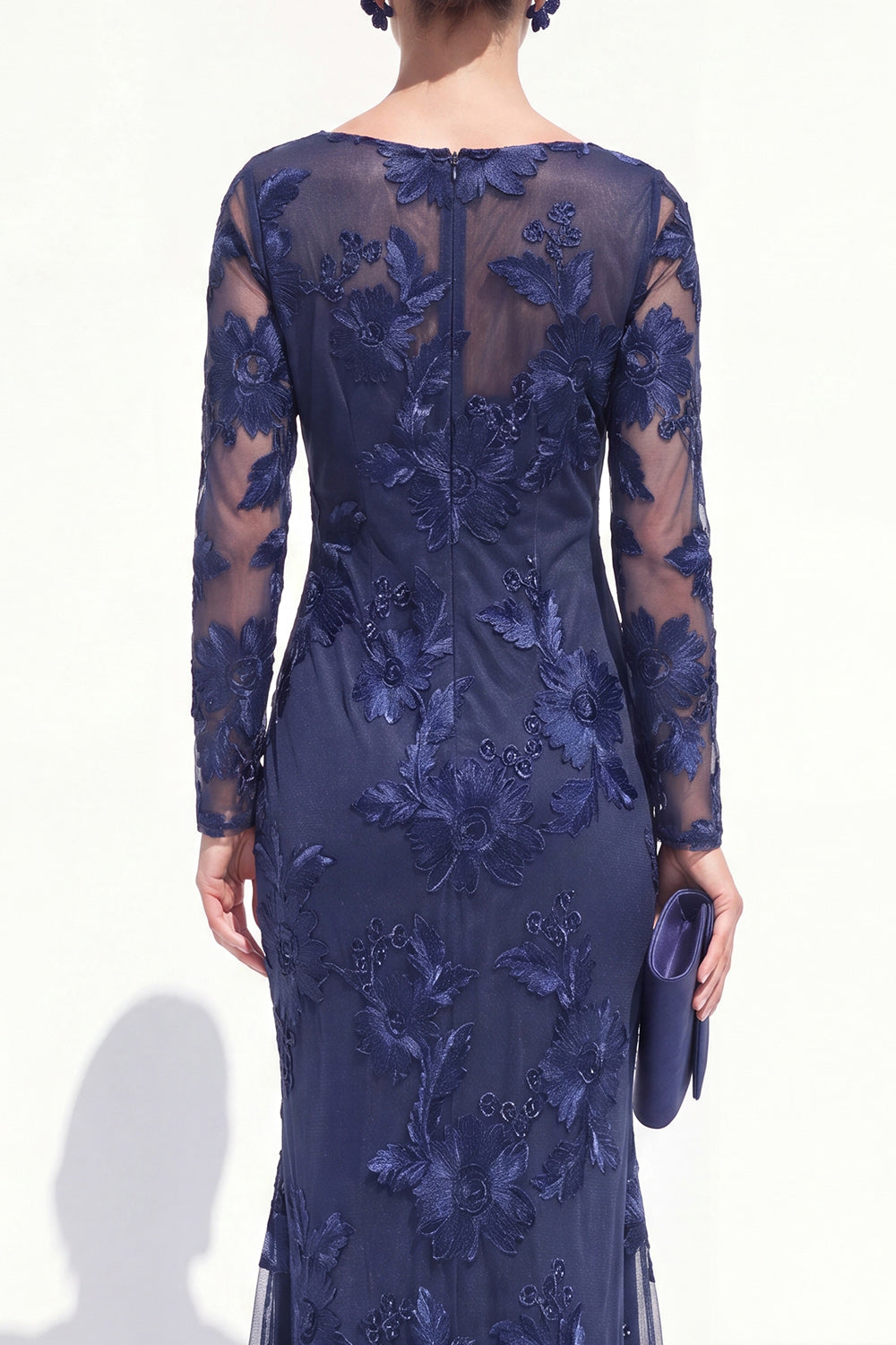 Mermaid Black Bateau Neck Floral Long Mother Of the Bride Dress with Embroidery