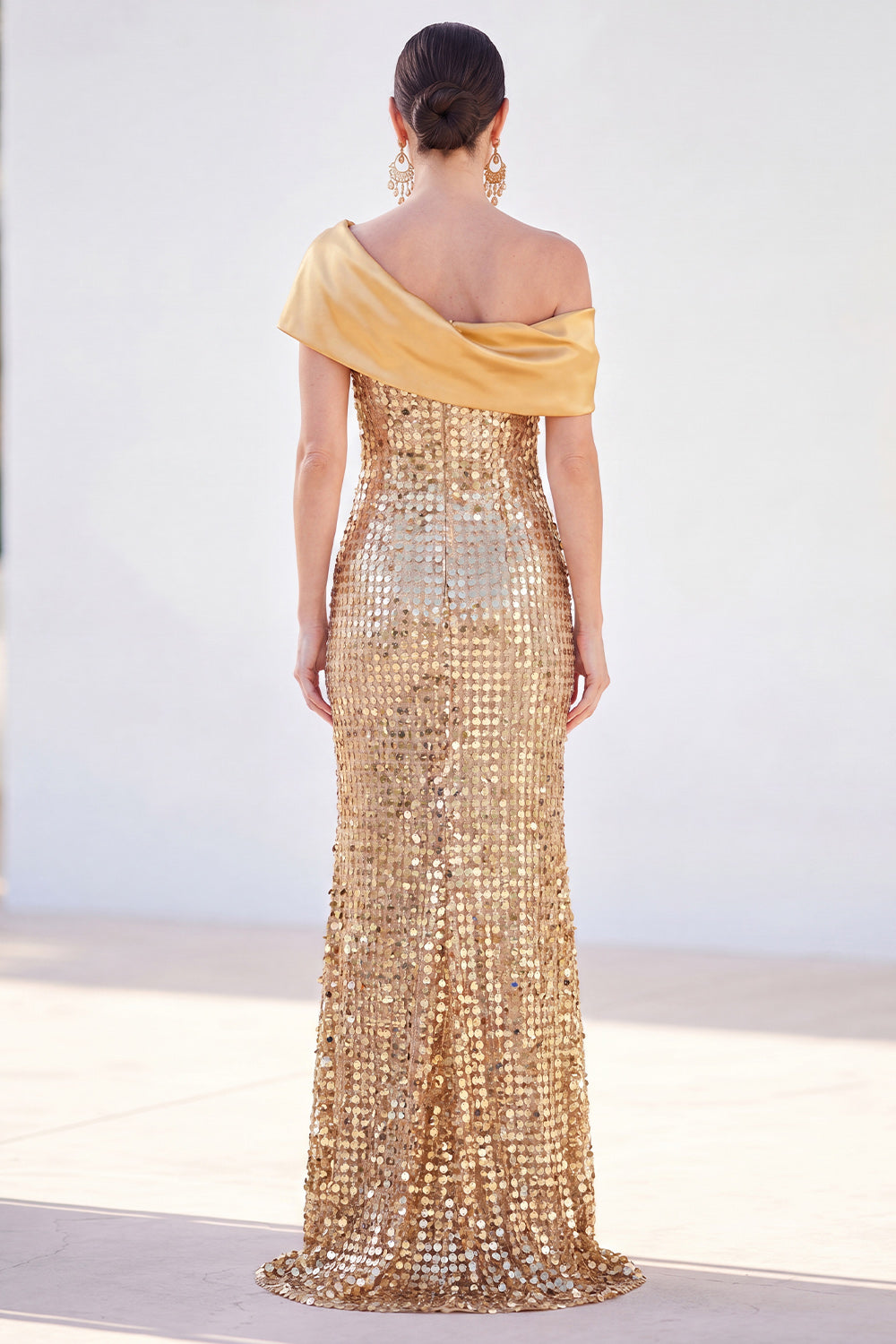 Sparkly Golden Mermaid One Shoulder Sequins Long Mother Of the Bride Dress