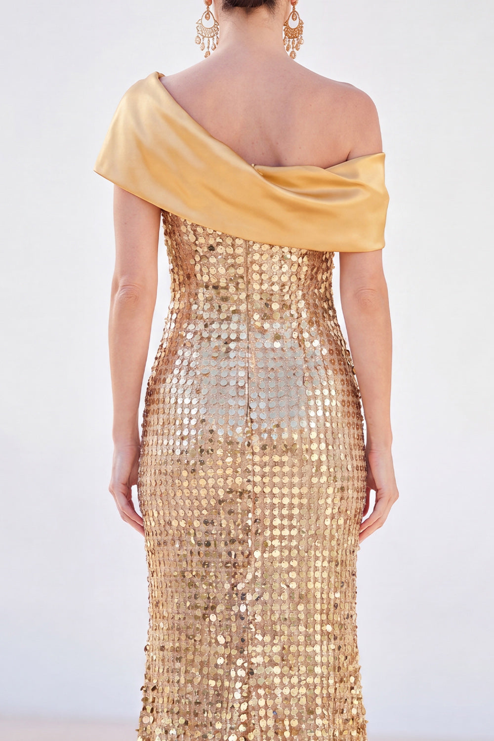 Sparkly Golden Mermaid One Shoulder Sequins Long Mother Of the Bride Dress