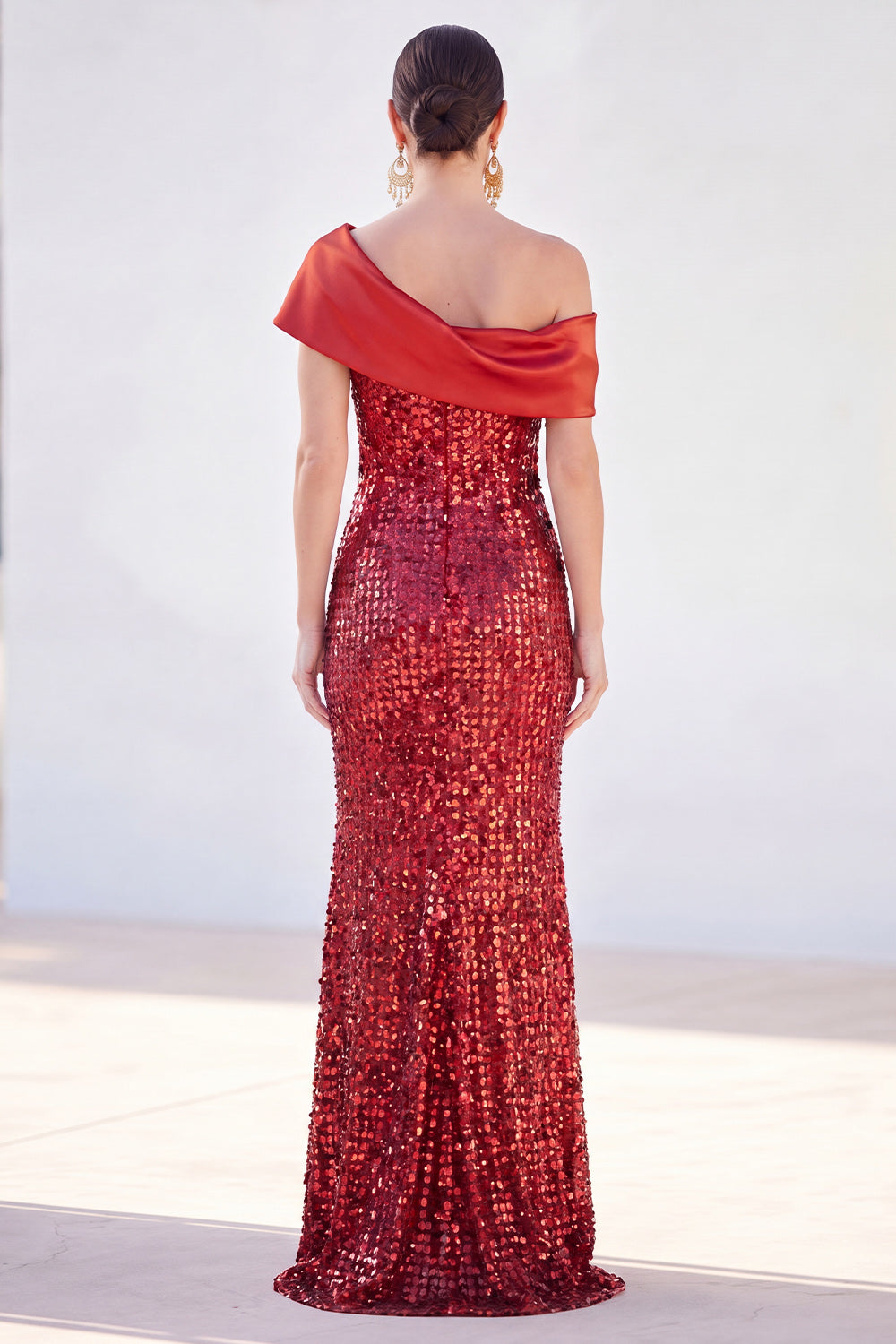 Sparkly Golden Mermaid One Shoulder Sequins Long Mother Of the Bride Dress