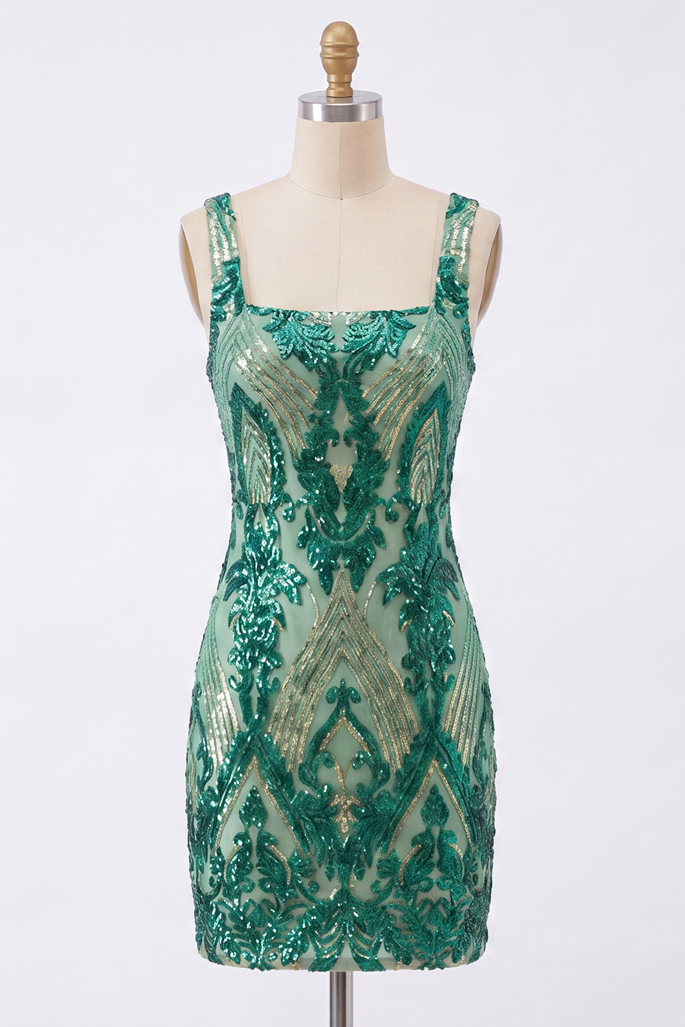 Sparkly Dark Green Square Neck Bodycon Sequins Homecoming Dress