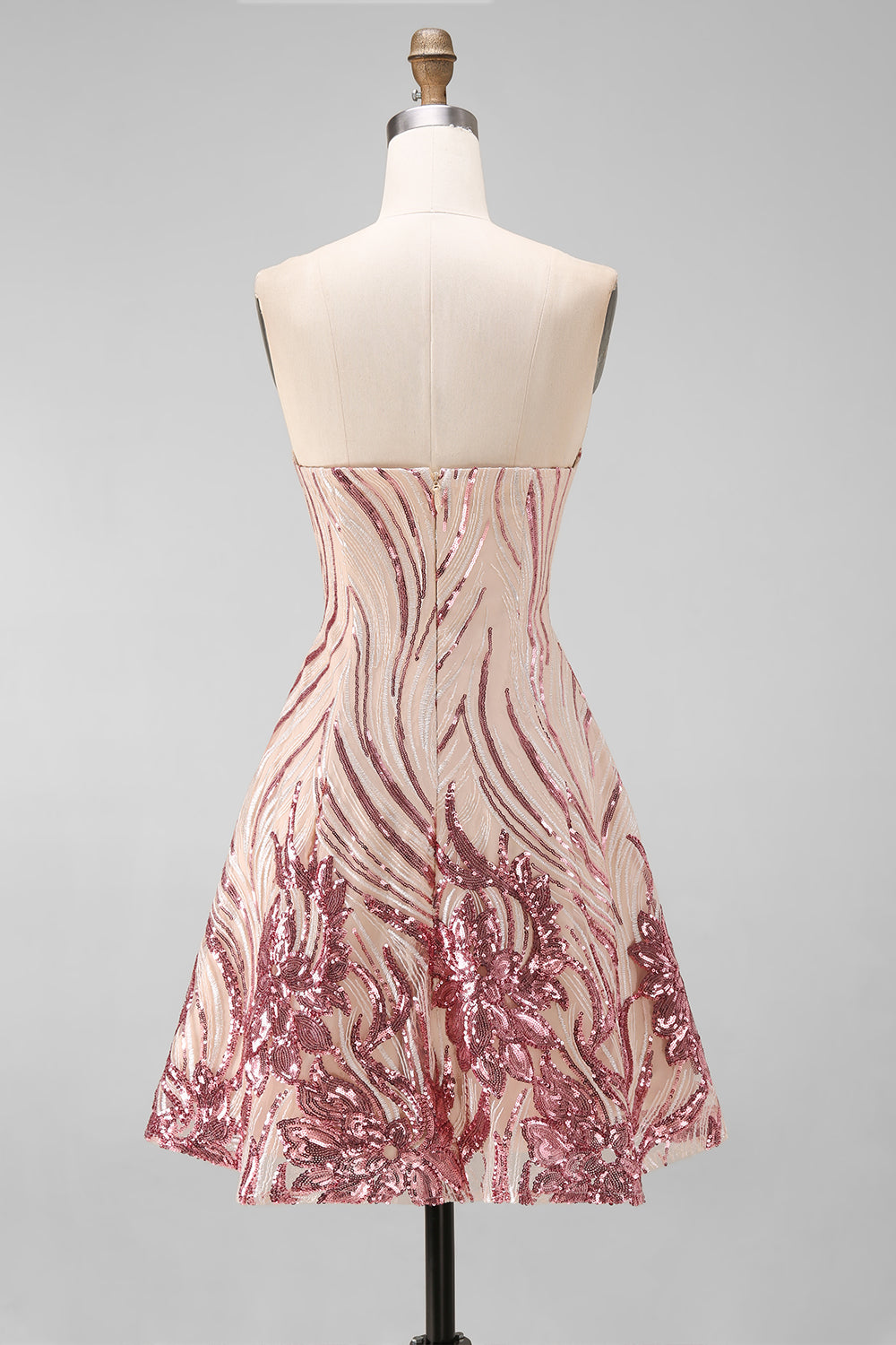 Sparkly A-Line Gold and Pink Strapless Sequins Homecoming Dress