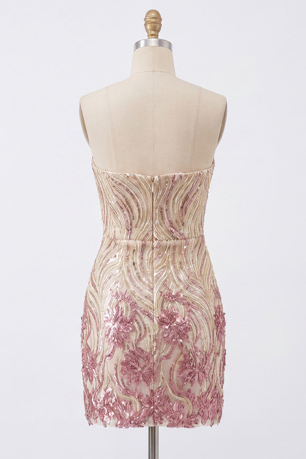 Sparkly Strapless Gold and Pink Bodycon Sequins Homecoming Dress