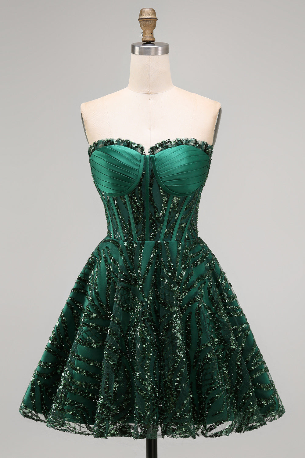 Sparkly A-Line Dark Green Corset Sweetheart Sequins Homecoming Dress