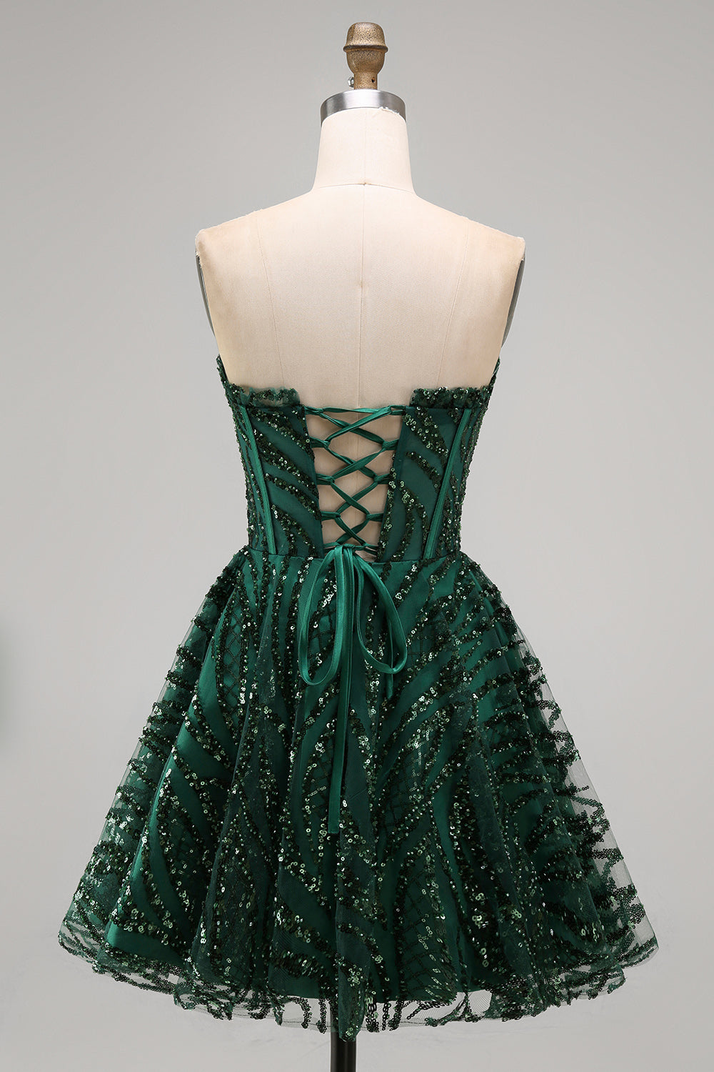 Sparkly A-Line Dark Green Corset Sweetheart Sequins Homecoming Dress