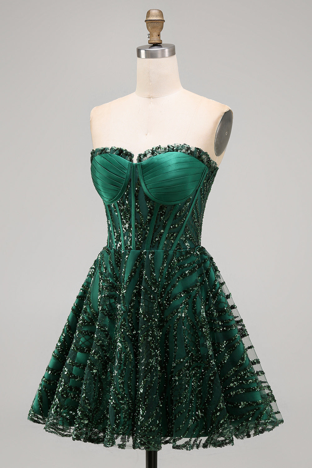 Sparkly A-Line Dark Green Corset Sweetheart Sequins Homecoming Dress