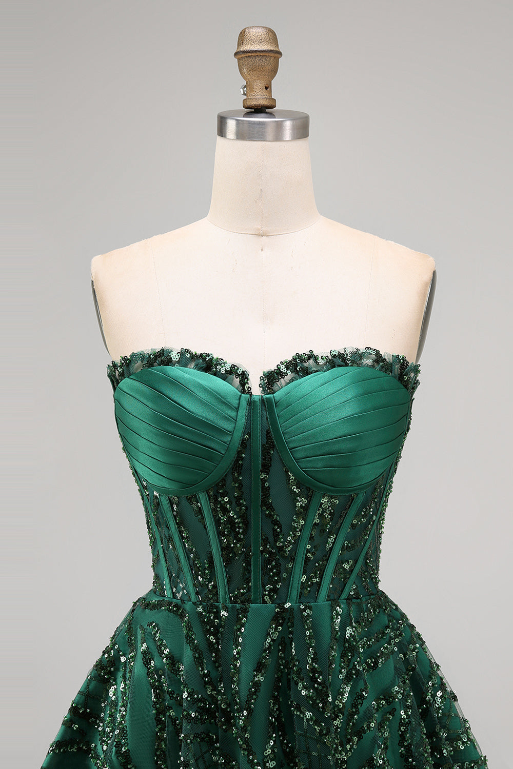 Sparkly A-Line Dark Green Corset Sweetheart Sequins Homecoming Dress