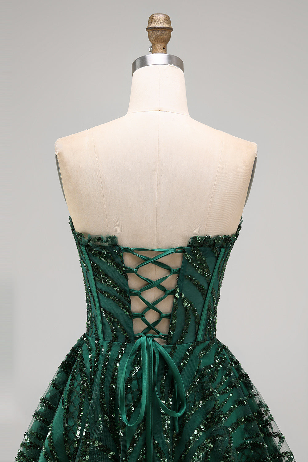 Sparkly A-Line Dark Green Corset Sweetheart Sequins Homecoming Dress